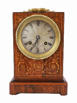 CHARLES X ROSEWOOD AND MARQUETRY MANTEL CLOCK