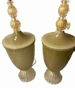 PAIR OF LARGE VENETIAN GLASS VASE STEMMED TABLE LAMPS