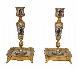 PAIR OF 19TH-CENTURY CLOISONNÃ‰ AND ONYX ORMOLU-MOUNTED CANDLESTICKS
