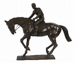 19TH-CENTURY BRONZE SCULPTURE, HORSE AND JOCKEY