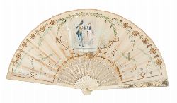 LATE 18TH-CENTURY IVORY-STAVED FAN WITH PAINTED FIGURAL SCENE