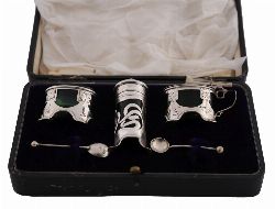 CASED 5 PIECE SILVER CONDIMENTS SET
