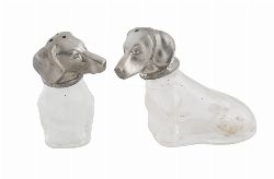 PAIR OF GERMAN SILVER AND GLASS DOG-FORM SALTS