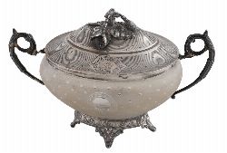 CRYSTAL AND FRENCH SILVER BOMBE-LIDDED BOWL, MINERVE MARK