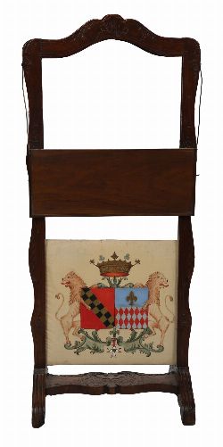 HERALDIC FIRE SCREEN WITH PAINTED CHÃ‚TEAU DE CHALAIN CREST