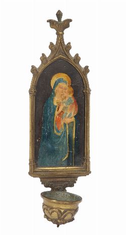 19TH-CENTURY BRASS AND POLYCHROME WALL FONT