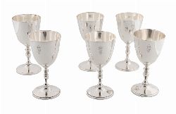 SET OF SIX SOLID SILVER WINE GOBLETS