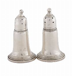 PAIR OF STERLING SILVER SALT POTS