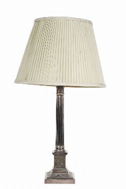 SHEFFIELD 1896 SILVER CORINTHIAN-PILLARED TABLE LAMP