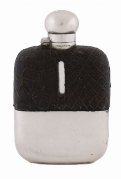 SILVER-MOUNTED LEATHER HIP FLASK