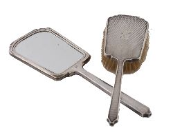 SILVER-BACKED BRUSH AND VANITY MIRROR, LONDON 1921