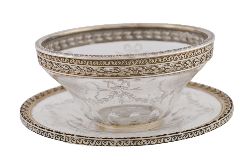 CUT-CRYSTAL BOWL WITH SILVER-PLATED MOUNT AND UNDER-PLATE, LATE 19TH / EARLY 20TH CENTURY