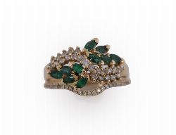 14 CT. YELLOW GOLD EMERALD AND DIAMOND CLUSTER RING