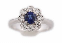 18CT WHITE GOLD SAPPHIRE AND DIAMOND CLUSTER RING
