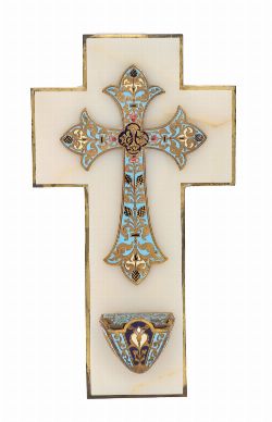A 19TH-CENTURY CHAMPLEVÃ‰ ENAMELLED CROSS