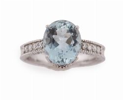 SUPERB 18CT WHITE GOLD 4.28CT AQUAMARINE AND DIAMOND COCKTAIL RING