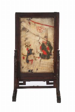 CHINESE QING HARDWOOD FRAMED SCHOLAR'S CERAMIC TABLE SCREEN