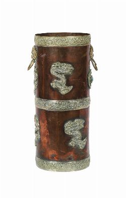 TIBETAN COPPER AND BRASS MOUNTED VASE, 19TH CENTURY