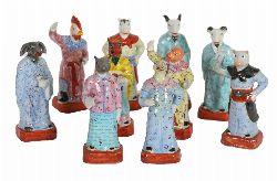 SET OF TEN CHINESE FAMILLE ROSE PORCELAIN ZODIAC FIGURES