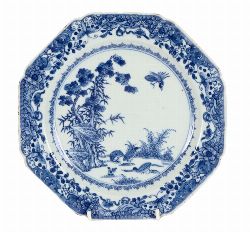 CHINESE BLUE AND WHITE OCTAGONAL DISH
