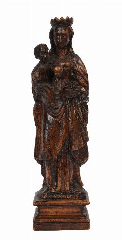 CARVED WOOD FIGURE GROUP OF THE VIRGIN AND CHILD, PROBABLY 18TH CENTURY