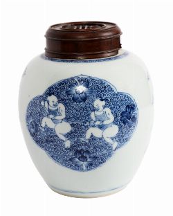 CHINESE BLUE AND WHITE â€˜BOYS AT PLAYâ€™ GINGER JAR, QING DYNASTY, KANGXI PERIOD (1662â€“1722)