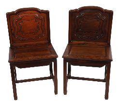 PAIR OF CHINESE QING HARDWOOD ARMORIAL BACK CHAIRS