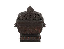 CHINESE QING BRONZE CENSER AND COVER