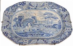 19TH-CENTURY BLUE AND WHITE TRANSFERWARE PLATTER