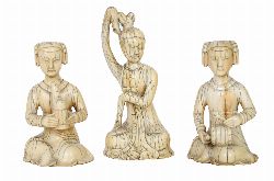 MING CARVED PALACE MUSICIANS AND PALACE DANCER