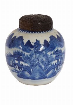 CHINESE BLUE AND WHITE PORCELAIN JAR, KANGXI PERIOD STYLE