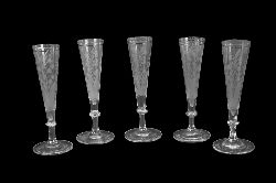 SET OF FIVE EARLY 19TH-CENTURY FRENCH PARCEL-GILT CHAMPAGNE FLUTES