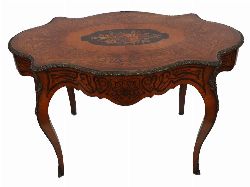19TH-CENTURY ORMOLU-MOUNTED ROSEWOOD KINGWOOD AND MARQUETRY INLAID CENTRE TABLE