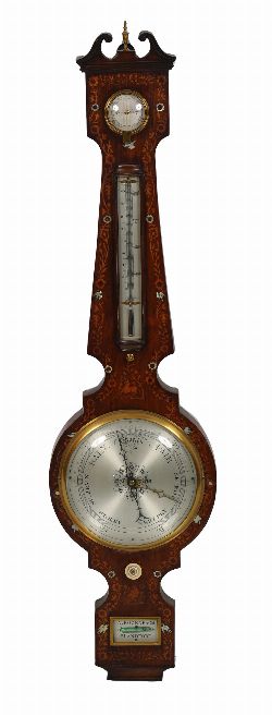 ROSEWOOD AND MARQUETRY INLAID BANJO BAROMETER
