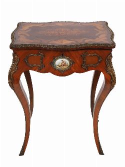 19TH-CENTURY ORMOLU MOUNTED KINGWOOD AND SÃˆVRES PANELLED WORKTABLE