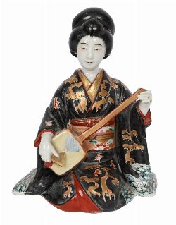 JAPANESE MEIJI GEISHA PLAYING A MUSICAL INSTRUMENT