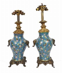 PAIR OF 19TH-CENTURY CLOISONNÃ‰ ENAMELLED VASE FORM TABLE LAMPS
