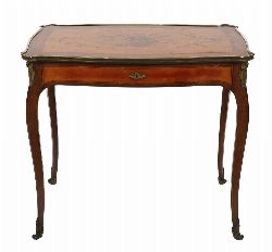 19TH-CENTURY SATINWOOD, CROSSBANDED AND AMBOYNA BRASS-MOUNTED BUREAU PLAT