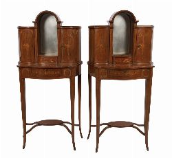 PAIR OF EDWARDIAN SHERATON MAHOGANY AND MARQUETRY BONHEUR-DU-JOUR