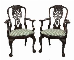 PAIR OF IRISH 19TH-CENTURY CHIPPENDALE ELBOW CHAIRS