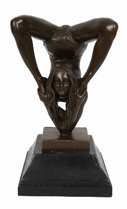 CONTEMPORARY BRONZE SCULPTURE OF ACROBATIC FEMALE ON MARBLE BASE