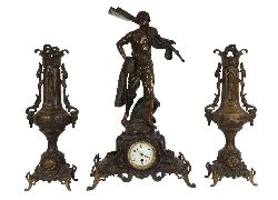 19TH-CENTURY SPELTER FIGURAL MANTEL CLOCK