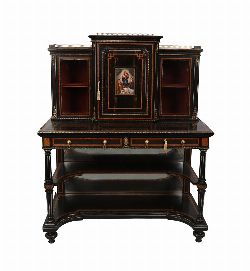 FINE 19TH-CENTURY ENGLISH DISPLAY CABINET IN COROMANDEL, AMBOYNA, AND EBONY