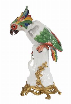 19TH-CENTURY GERMAN PORCELAIN AND ORMOLU MOUNTED COCKATOO