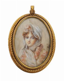 19TH-CENTURY MINIATURE PORTRAIT ON IVORY — GOLD FRAME