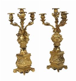 PAIR OF LOUIS XV STYLE GILT BRONZE CANDELABRA, 19TH CENTURY