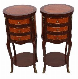 PAIR OF FRENCH KINGWOOD AND ORMOLU-MOUNTED THREE-DRAWER LAMP TABLES
