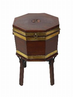 GEORGIAN III MAHOGANY AND BRASS-BOUND CELLARETTE