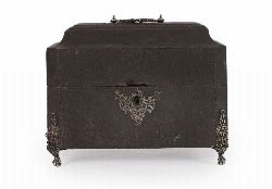 18TH-CENTURY SILVER-MOUNTED LEATHER-BOUND JEWELLERY CASKET