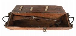 LARGE EARLY 20TH - CENTURY MILITARY TRANSIT CHEST WITH CONVERTED 19TH-CENTURY SPORTING GUN